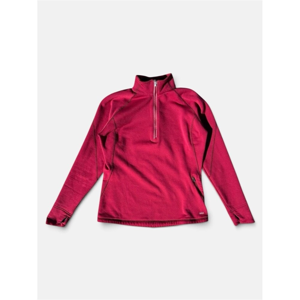 REI Women’s L Maroon Quarter Zip Pullover Thumbholes Performance Hiking Top